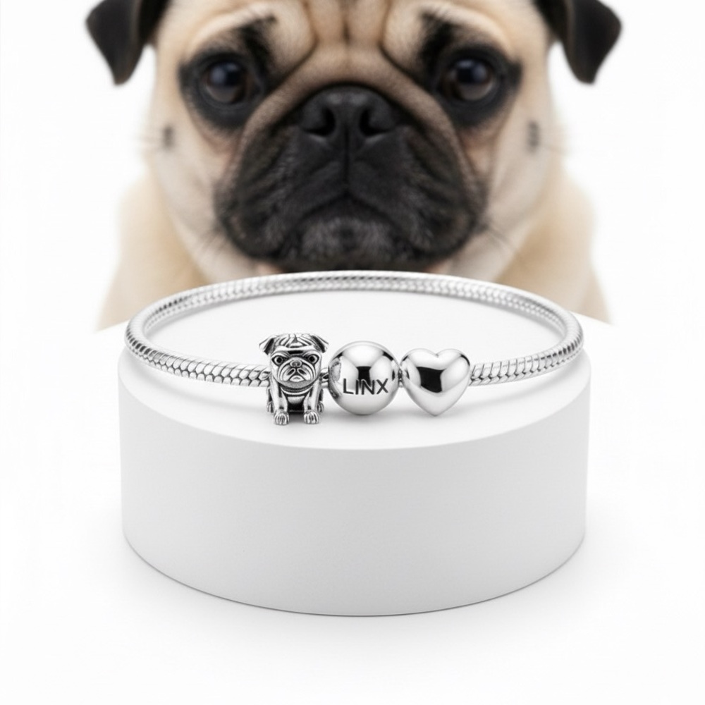 Linx Snake Chain Bracelet with Pug Themed Charms